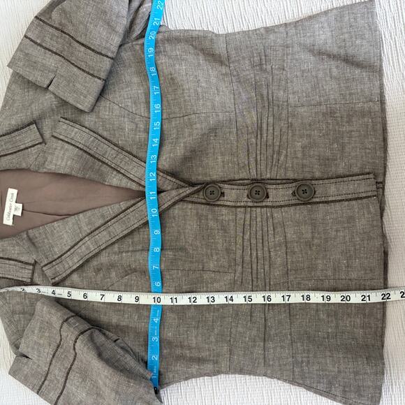 Brown Blazer Linen Blend Jacket 12 Dark Academia Preppy Fitted Coldwater Creek - Picture 9 of 12